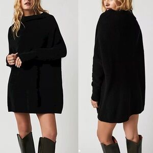 Free People Black Ottoman Sweater Nylon and Cotton Oversized Mock Neck Ribbed M